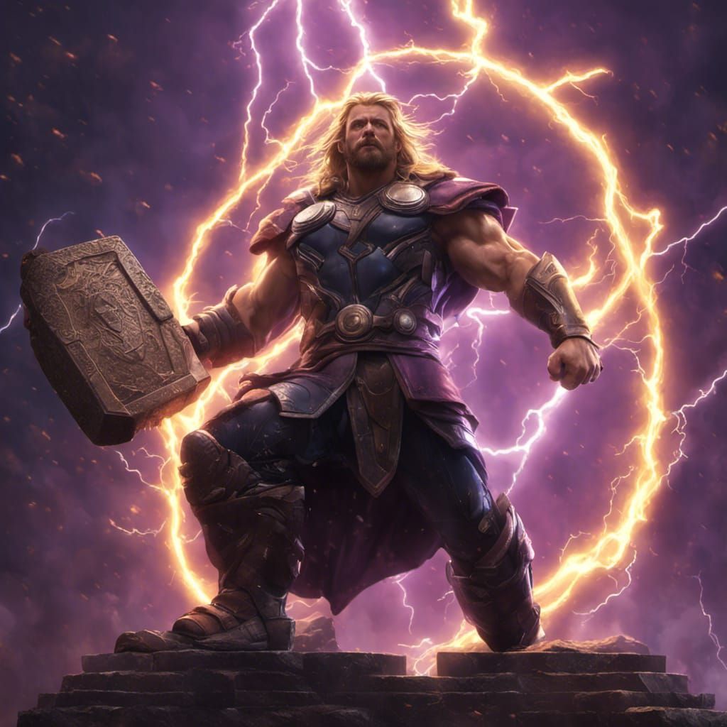 Thor Wielding Mjolnir in Dark Fantasy Art Style
