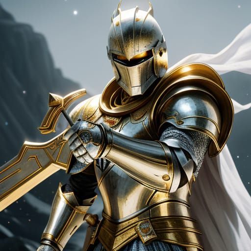 Hyperrealistic Knight with Golden Boomerang