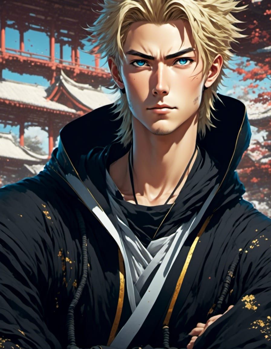 Handsome Ninja Jock Portrait in Anime Style