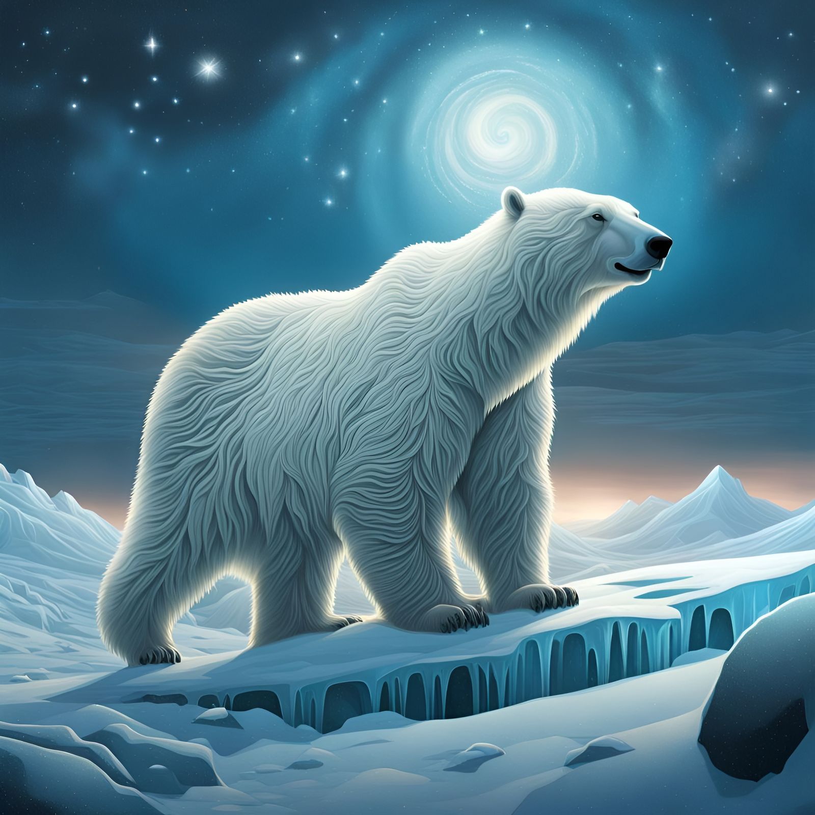 Polar Bear in Moonlit Arctic Landscape