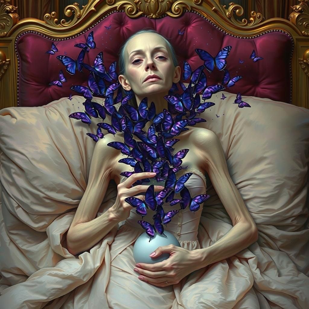 Ethereal Butterfly Emergence from Frail Woman