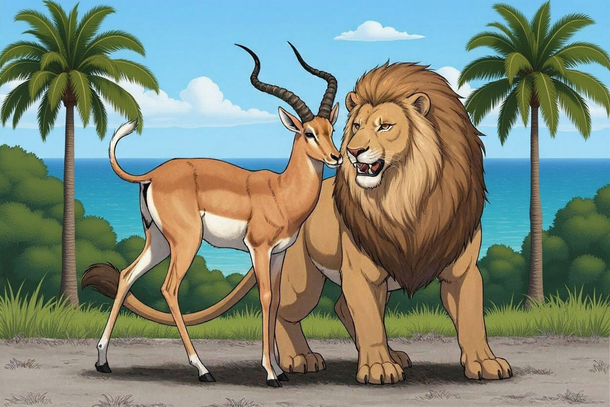 Anthropomorphic Lion and Antelope in Manga Style
