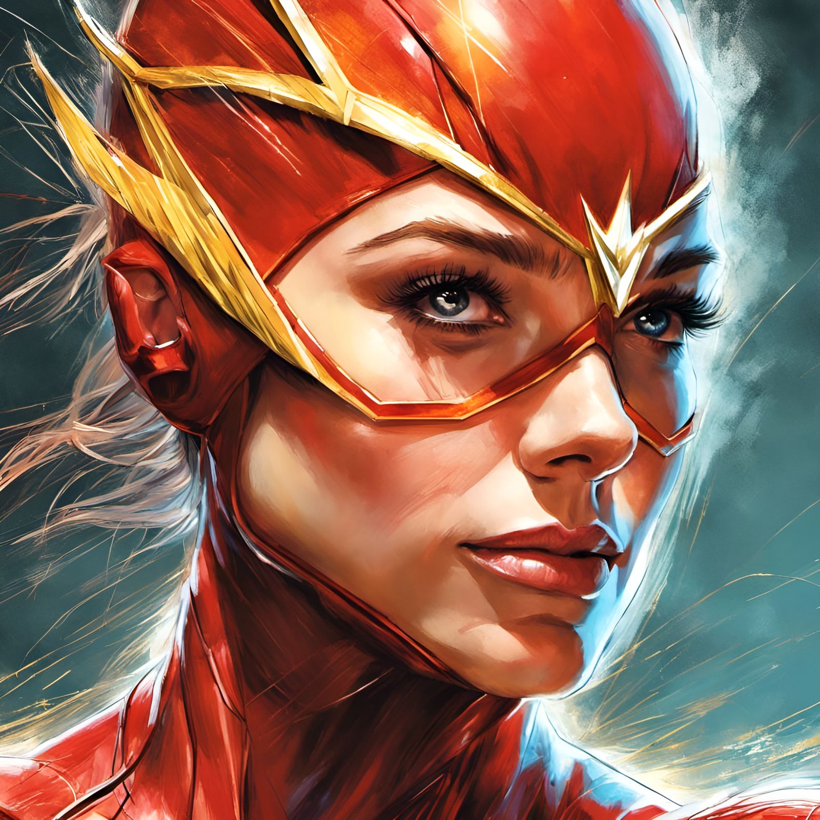 Female Flash Superhero Portrait in Hyperrealistic Style