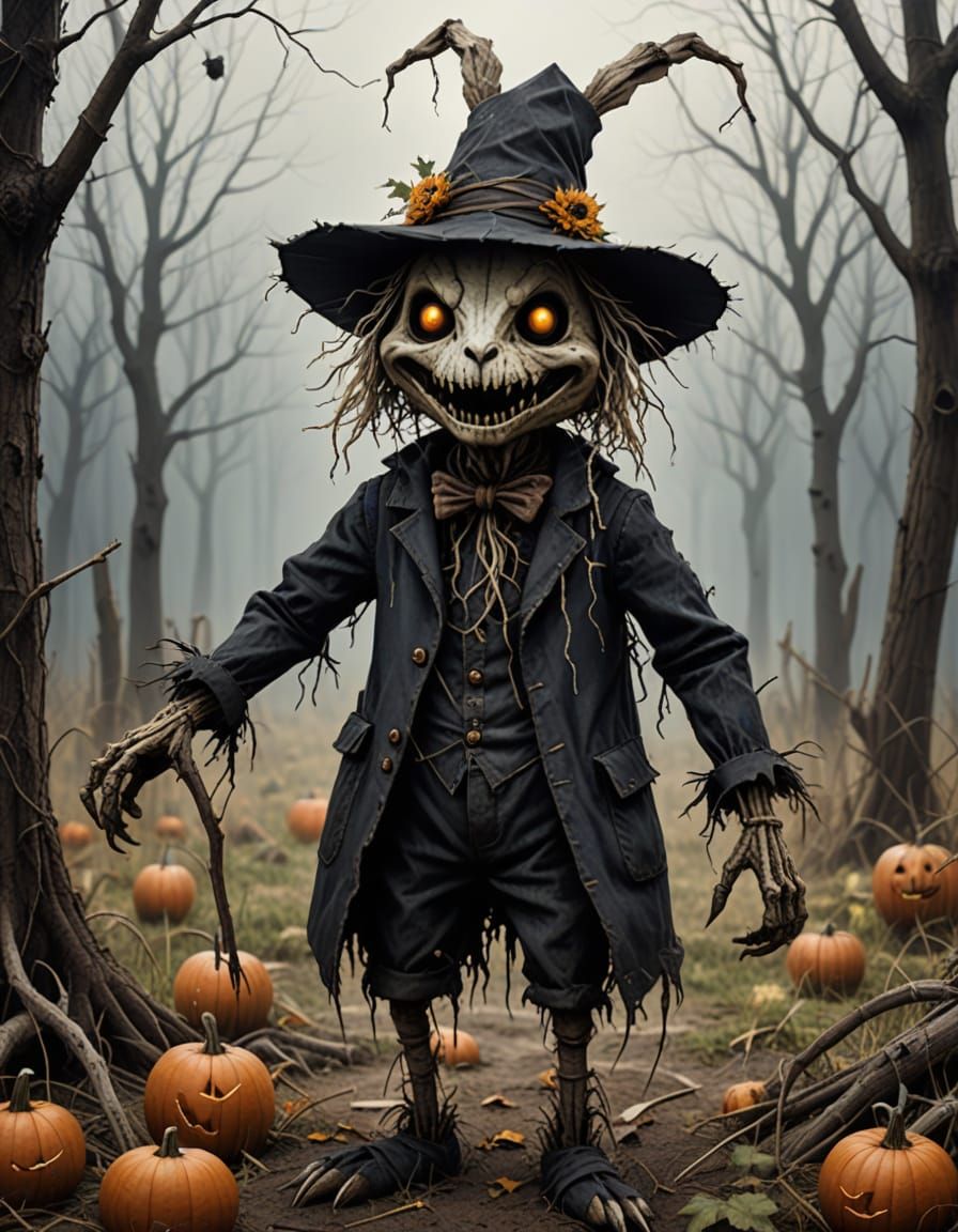 Creepy Rabbit Scarecrow Hybrid in Dark Art