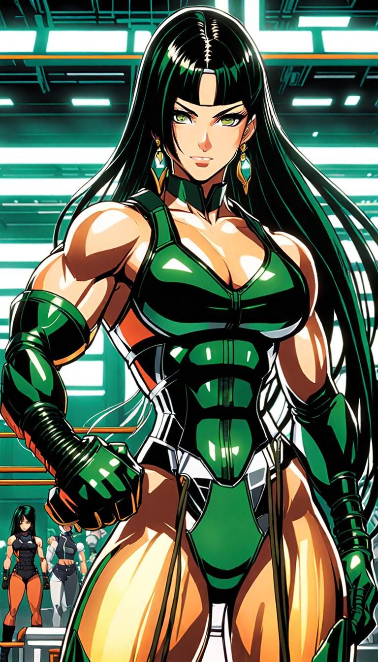 Anime Style Portrait of Futuristic Female Bodybuilder