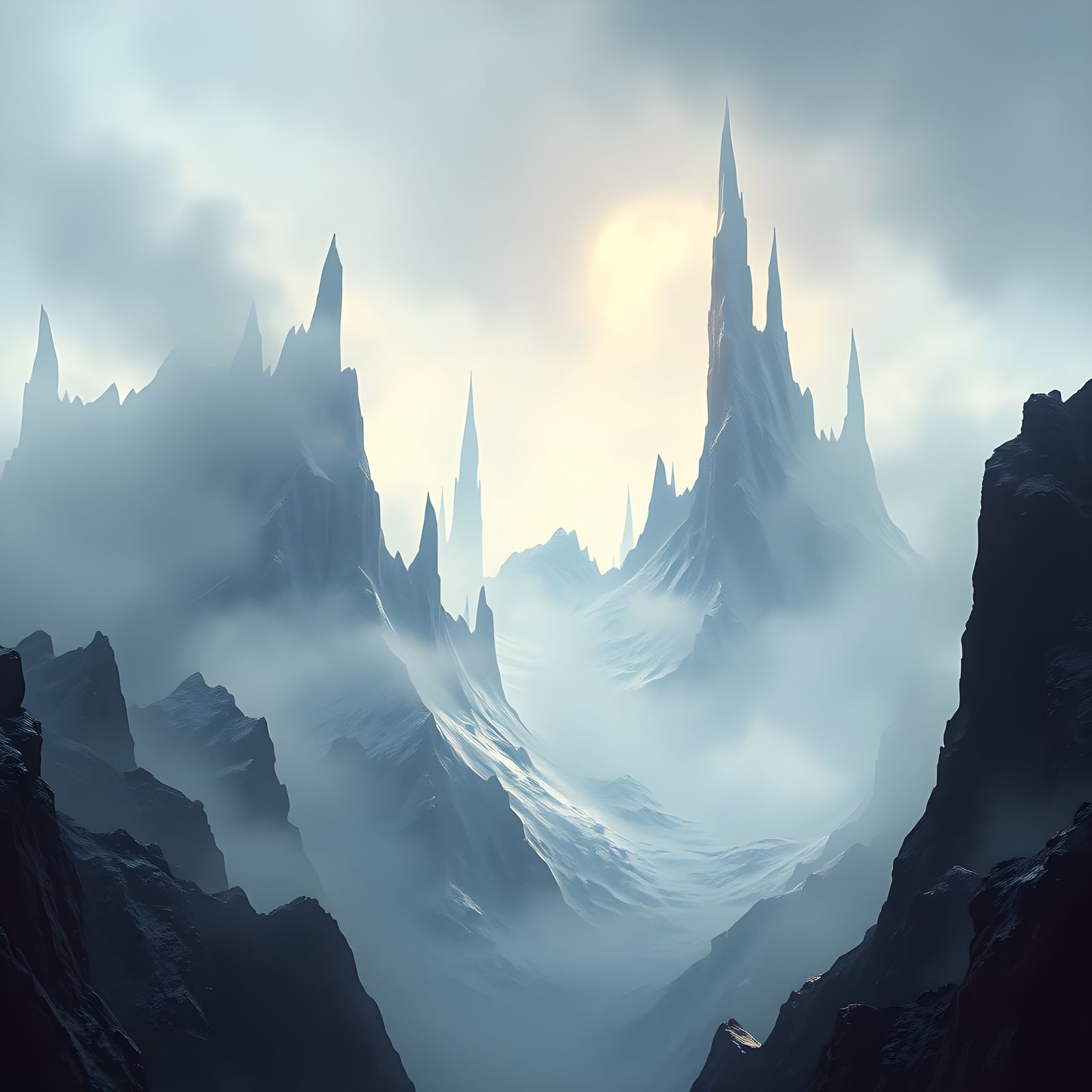 Surreal Mountains of Madness in Cyberpunk Style