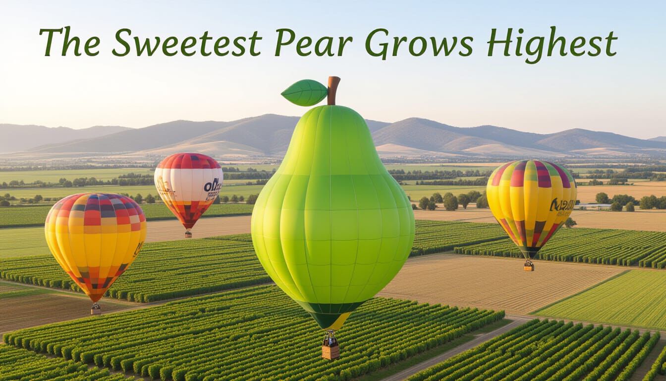Pear-Shaped Hot Air Balloon Over Farmland