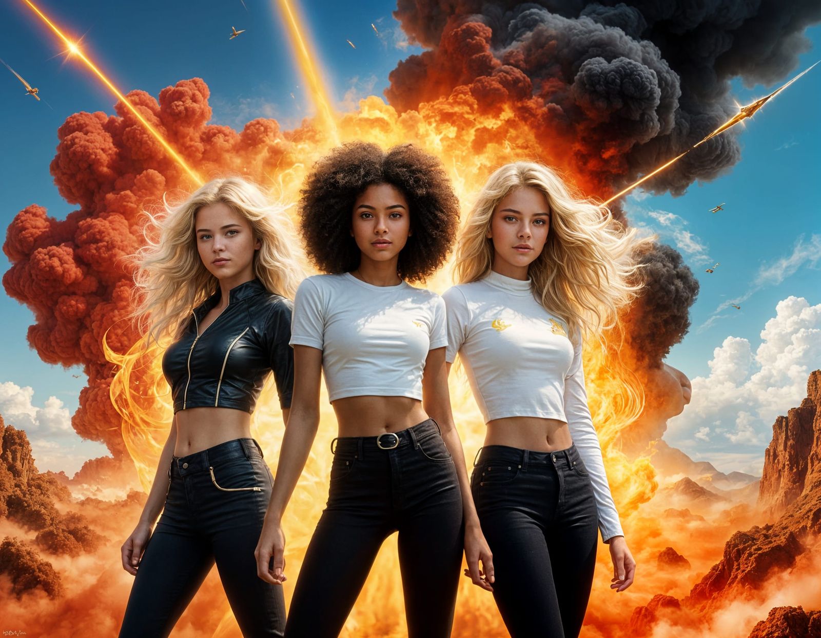 Teenage Angels Shine in Vibrant, Ethereal Background