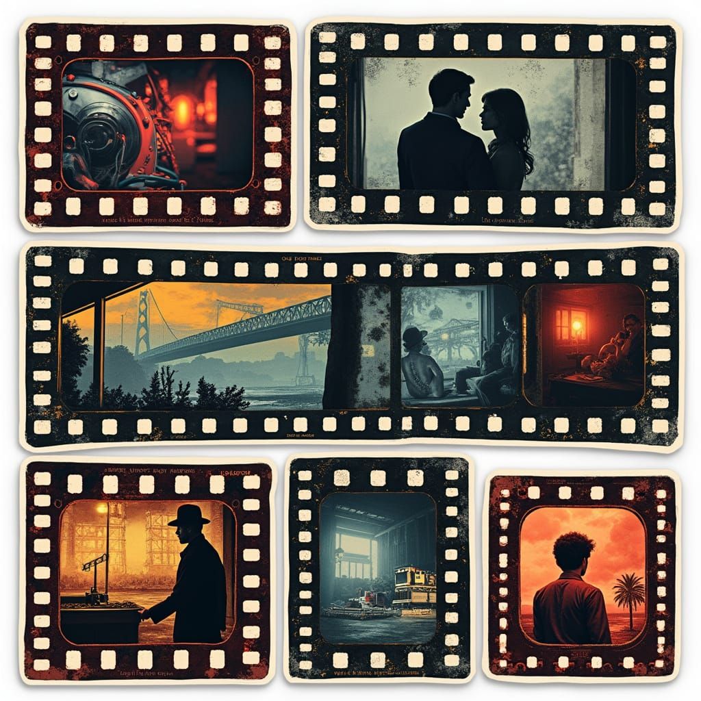 Vintage Film Frame Vinyl Stickers in Screen Print Style