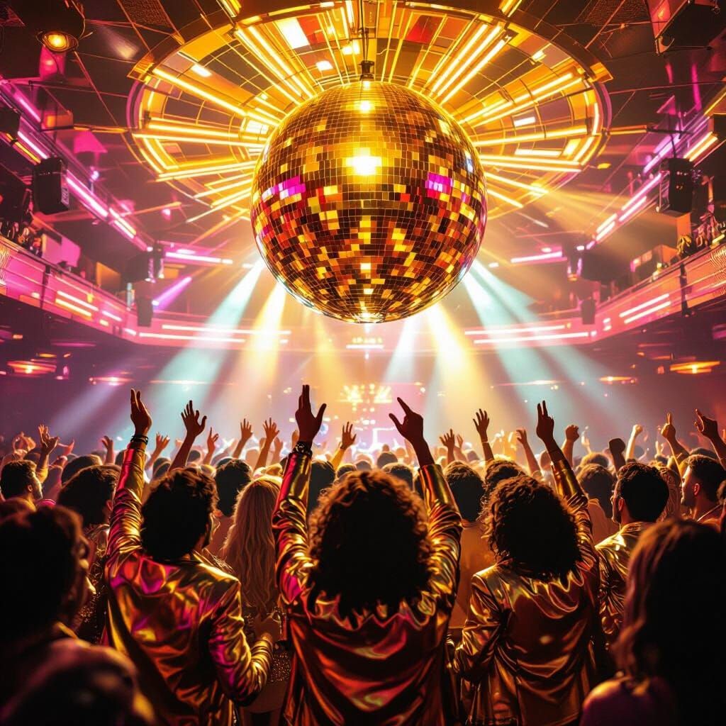 Golden Disco Nightclub With 500 Dancing People