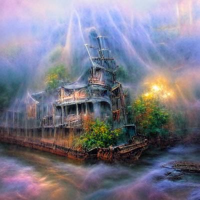 Ethereal Ghost Ship in Misty Seas