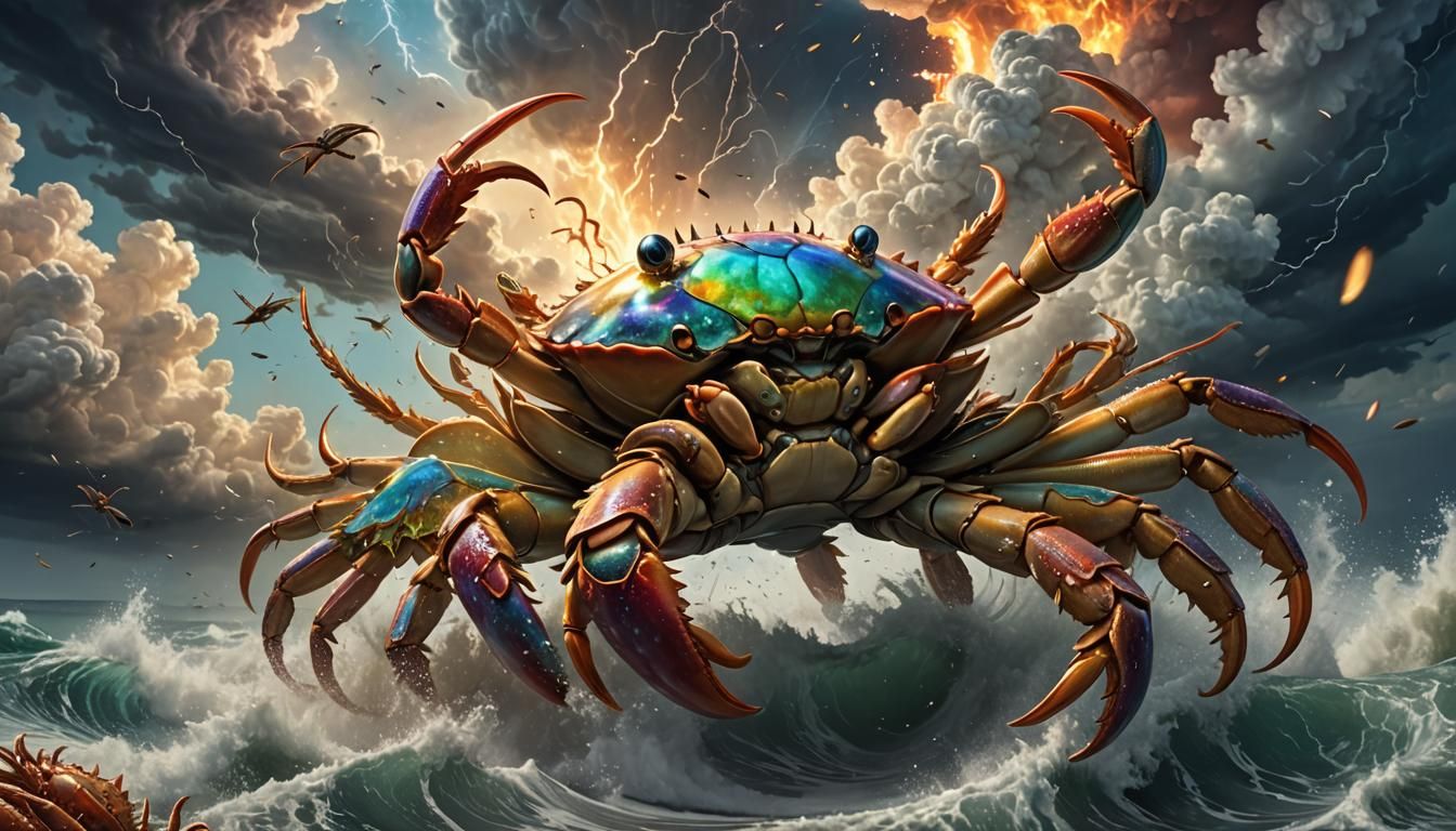 Gigantic Crab Soaring in Tornado: Hyper-Maximalist Digital A...