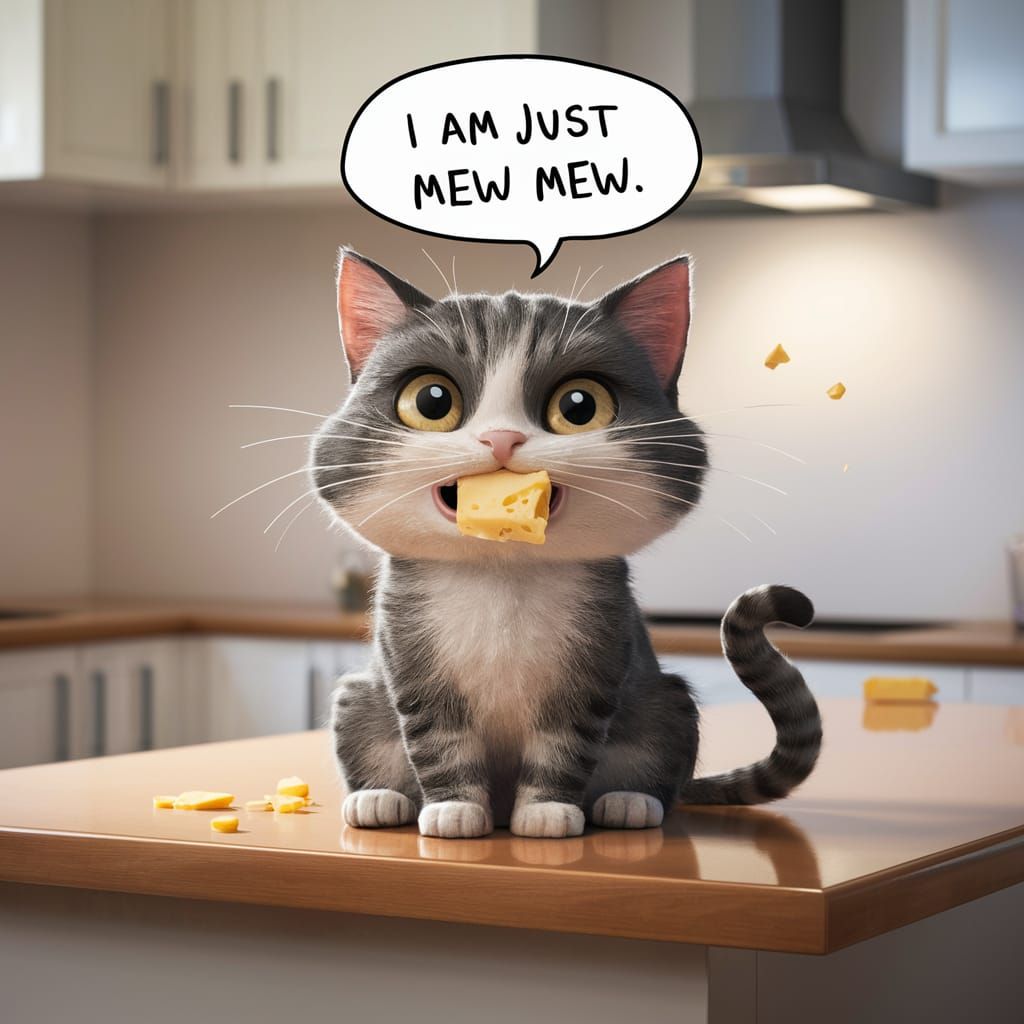 Adorable Cartoon Cat with Cheese