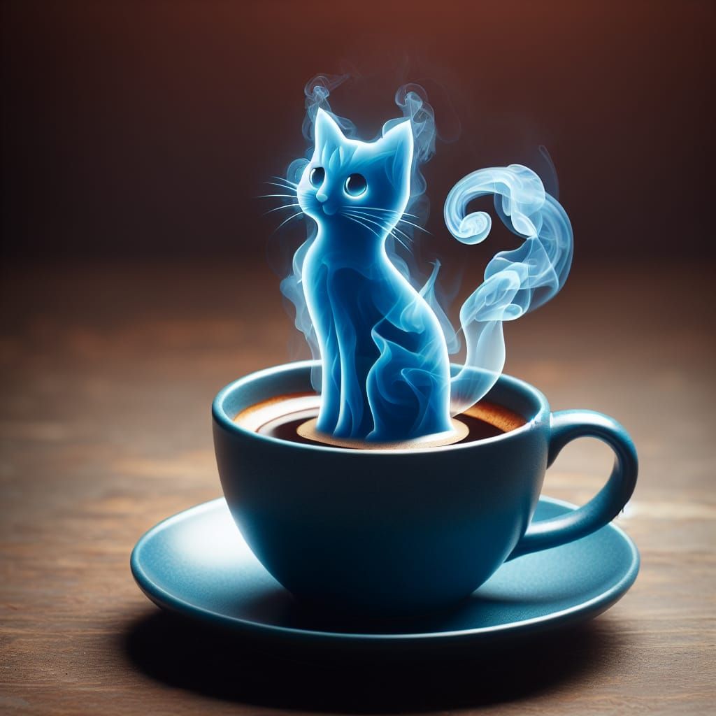 Blue Coffee Cup with Cat-Shaped Steam