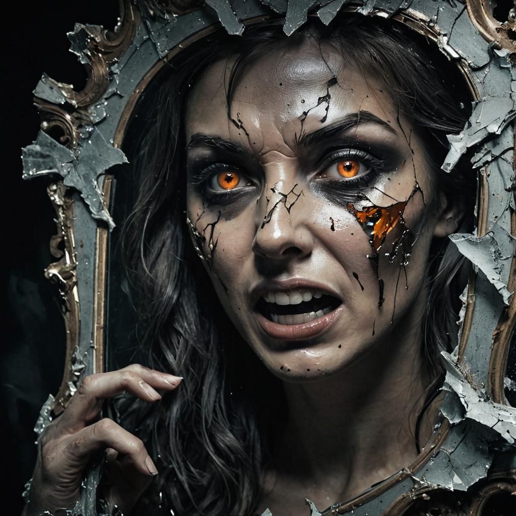 Screaming Face in Shattered Mirror: Dark Surrealism