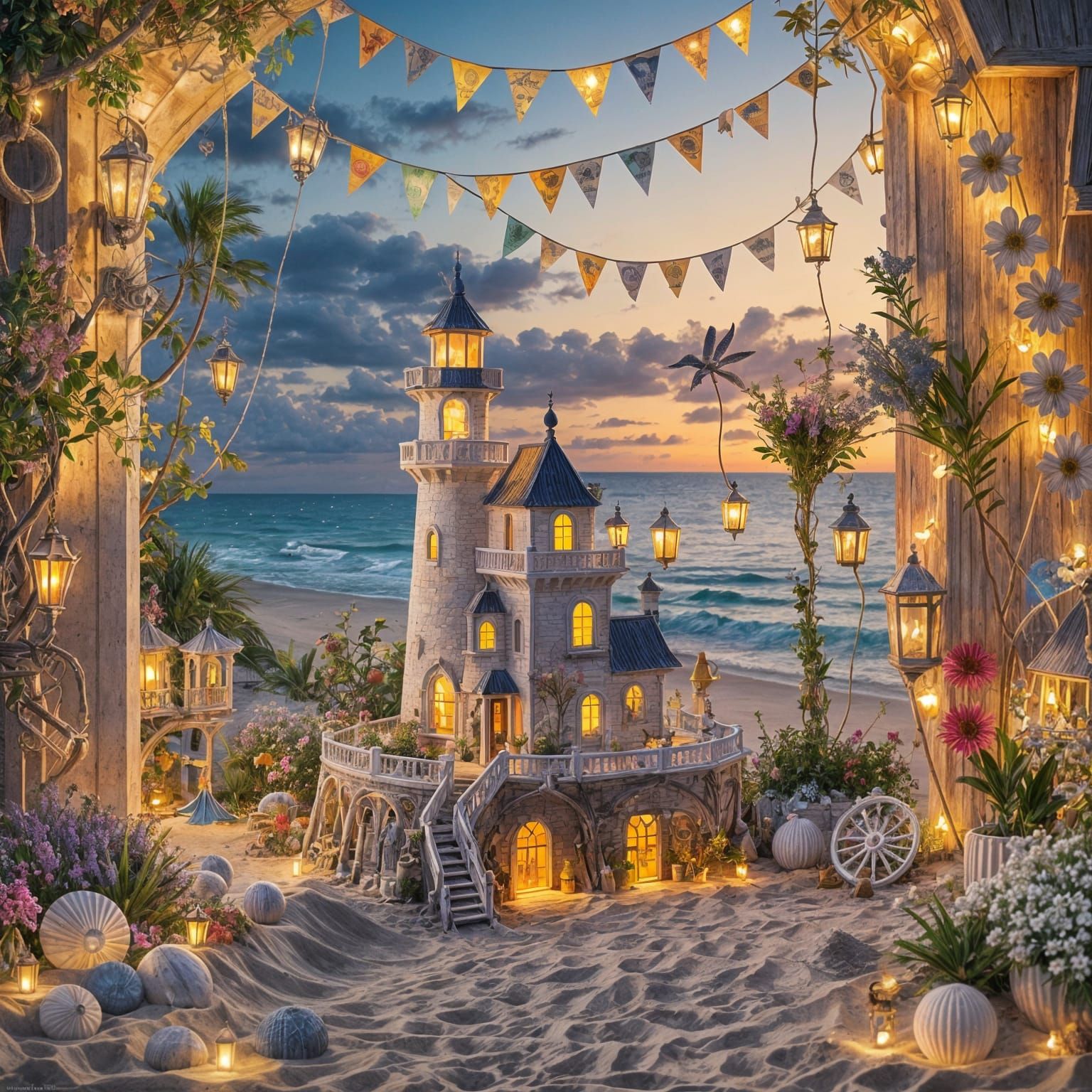 Magical Sandcastle Lighthouse on a Summer Evening