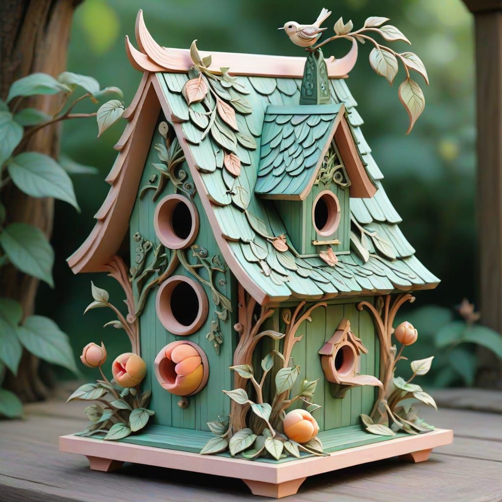 Enchanting Birdhouse Illustration in Forest Setting