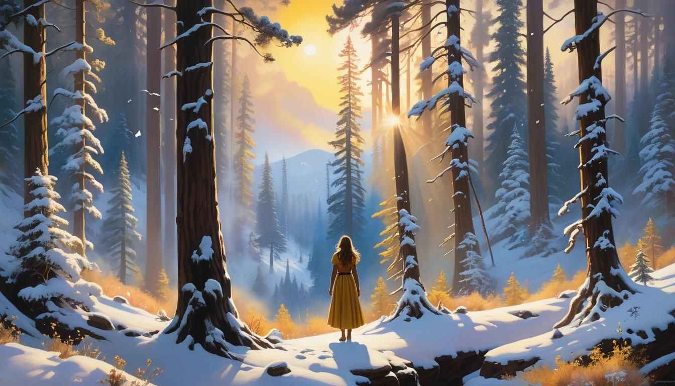 Woman Gazing at California Landscape in Dreamy Watercolor