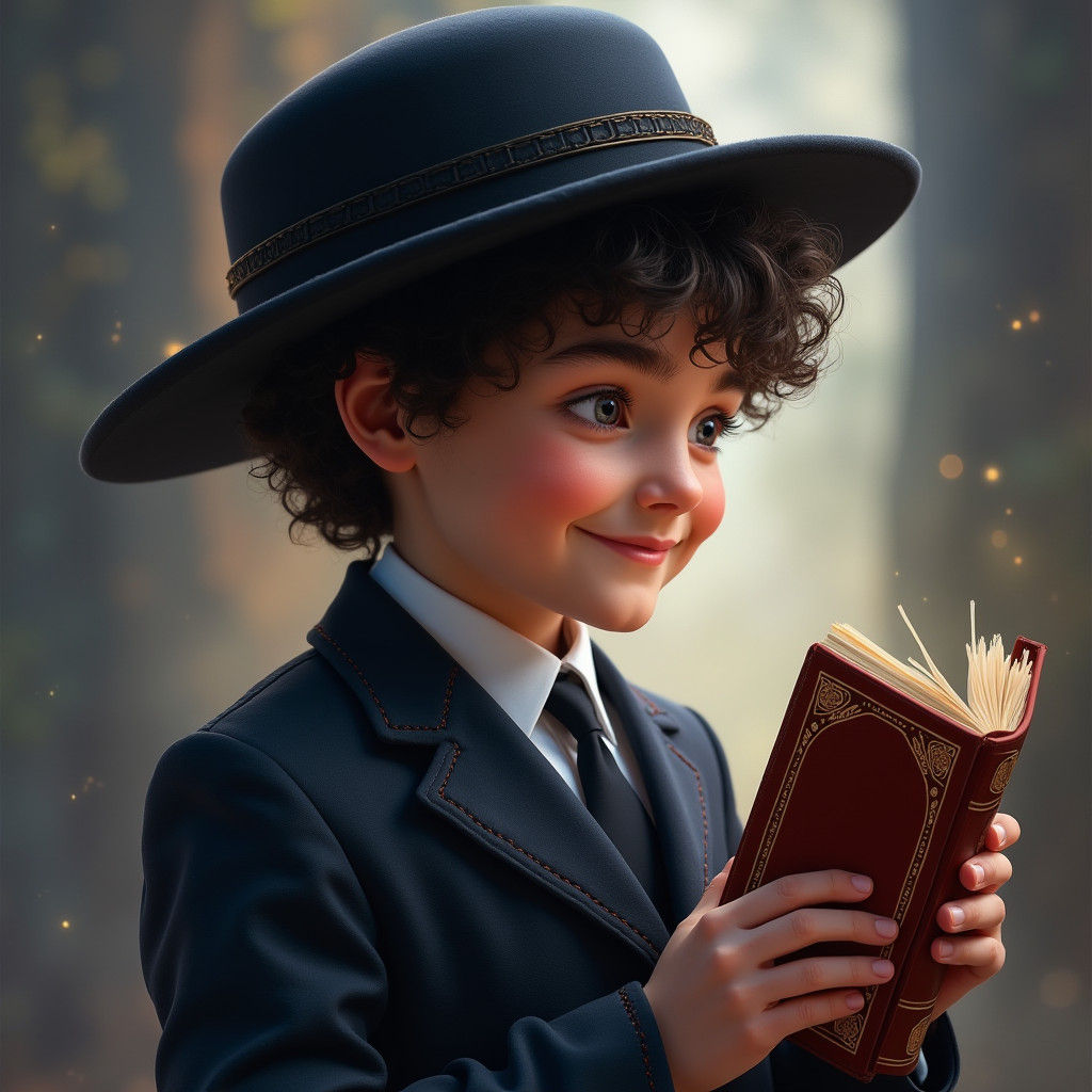 Smiling Orthodox Boy with Red Book in Fantasy Style