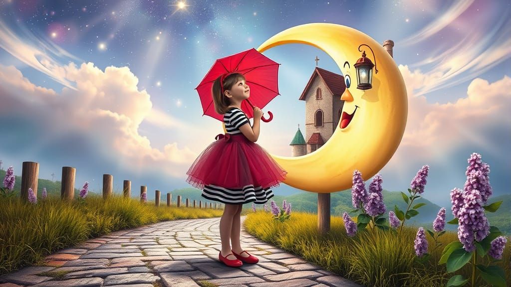 Dreamy Moon Home Kiss in Neo-Impressionist Style