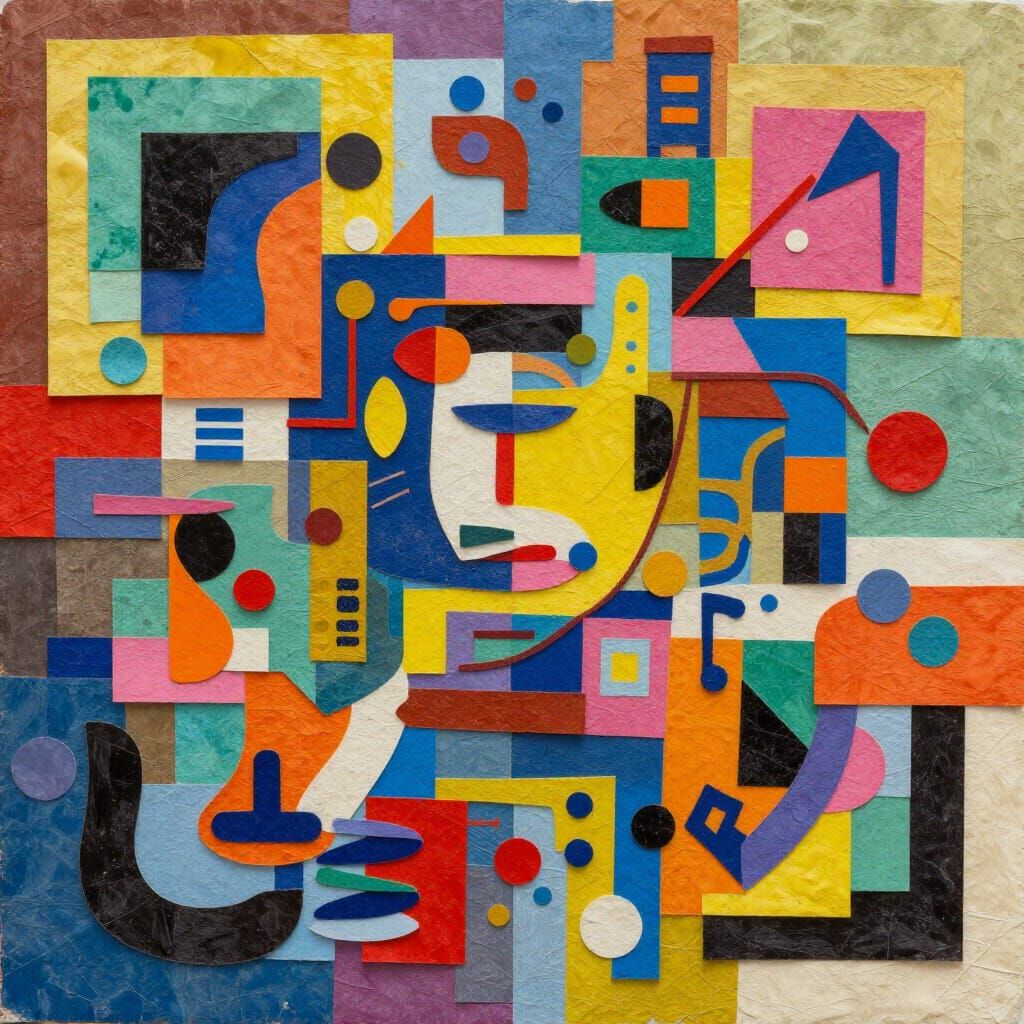 Vibrant Multicolor Collage Artwork with Layered Textures