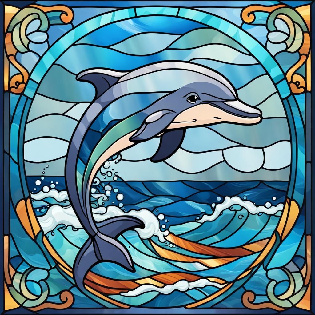 Dolphin Leaping in Stained Glass Style
