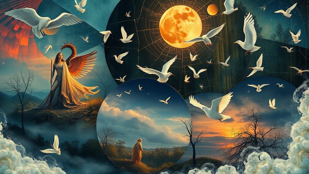 Surreal Dreamscapes with Glowing Mythical Creatures and Mirr...