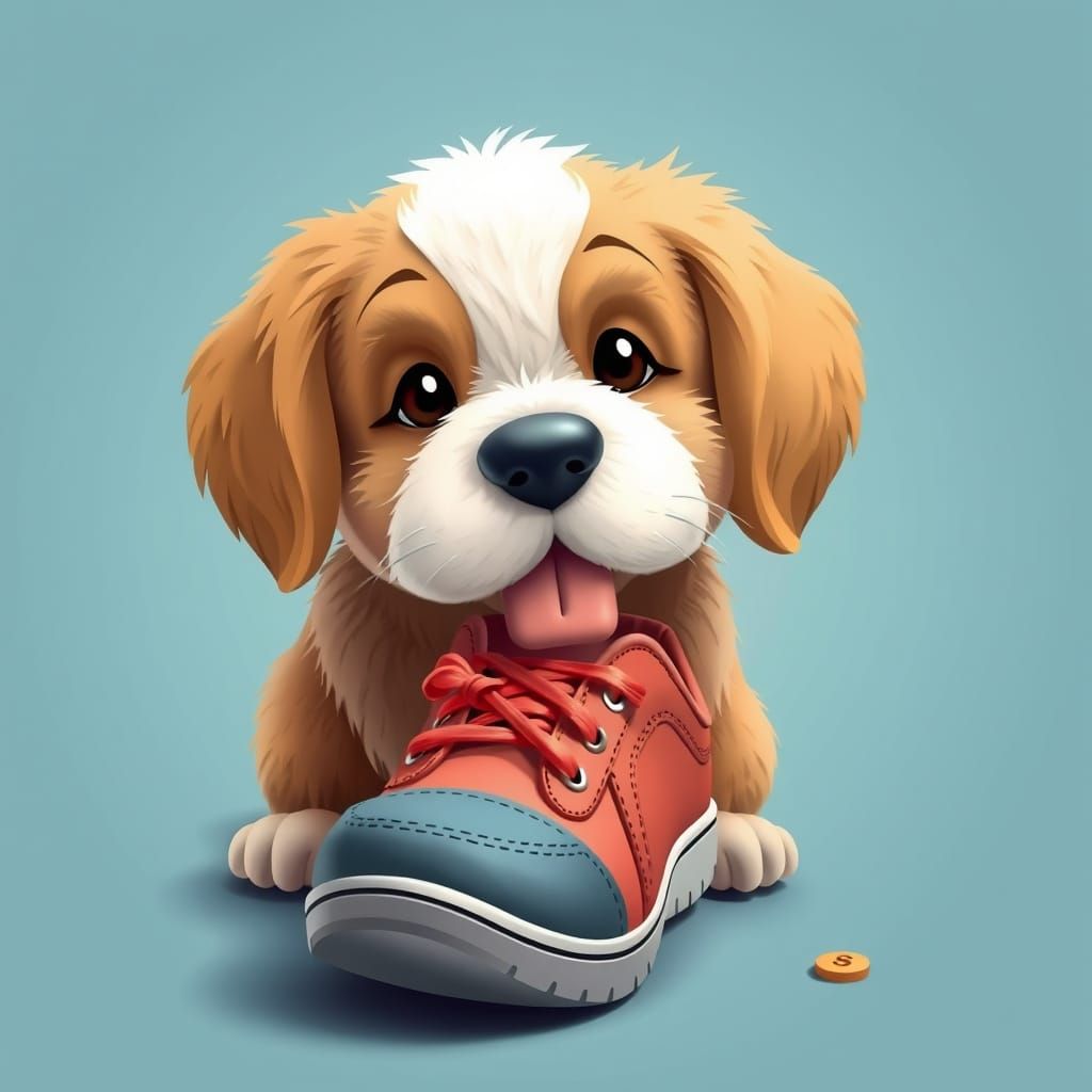 Cute Puppy Eating Shoe: A Playful Portrait