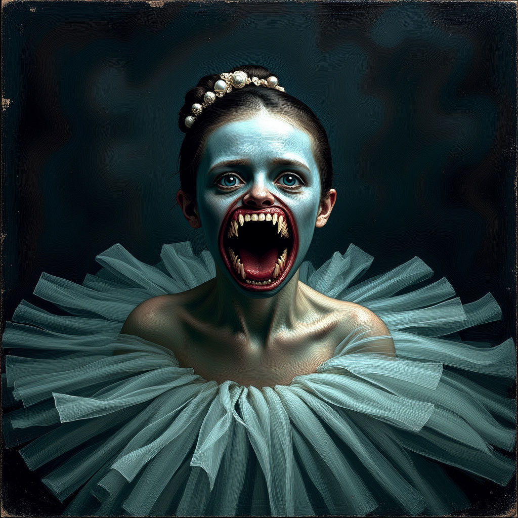 Surreal Ballerina with Lamprey Mouth