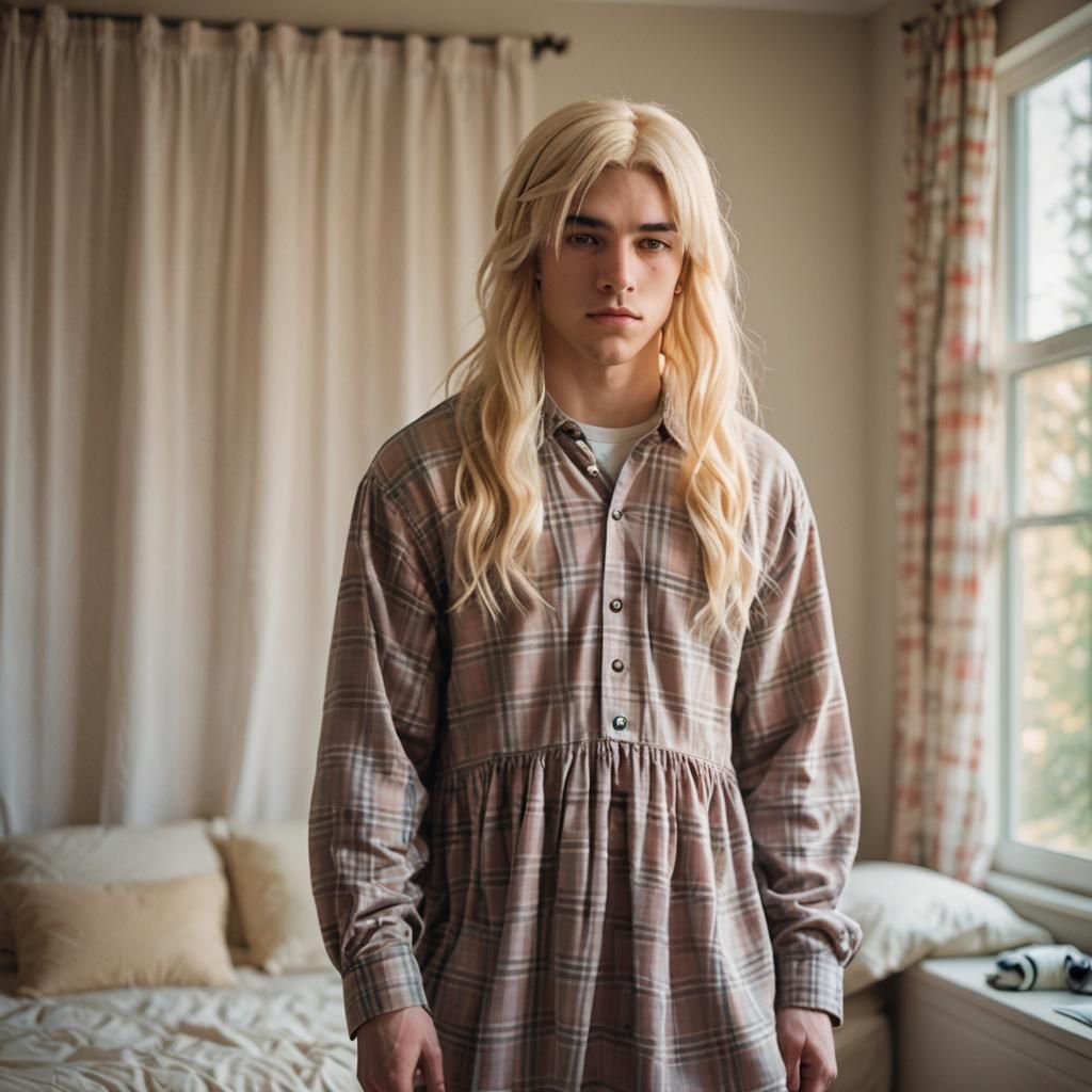 Boy in Plaid Dress: Softbox Photography Portrait
