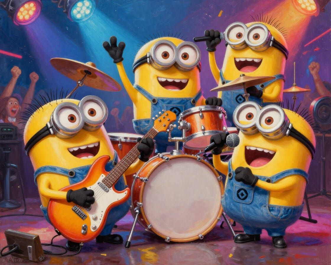 Minions Rock Band Oil Painting