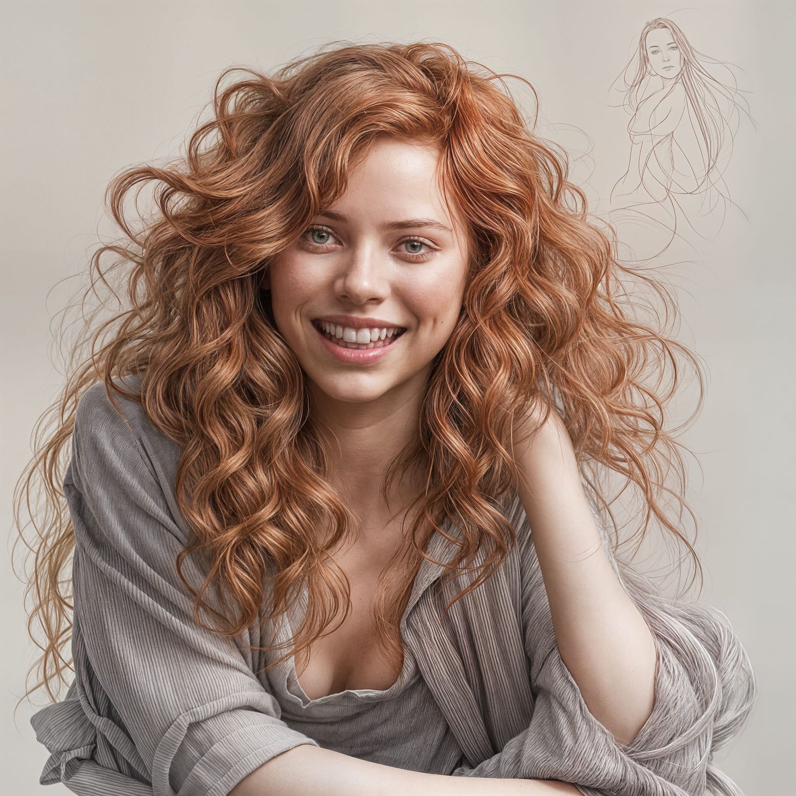 Pencil Sketch of a Red-Haired Girl