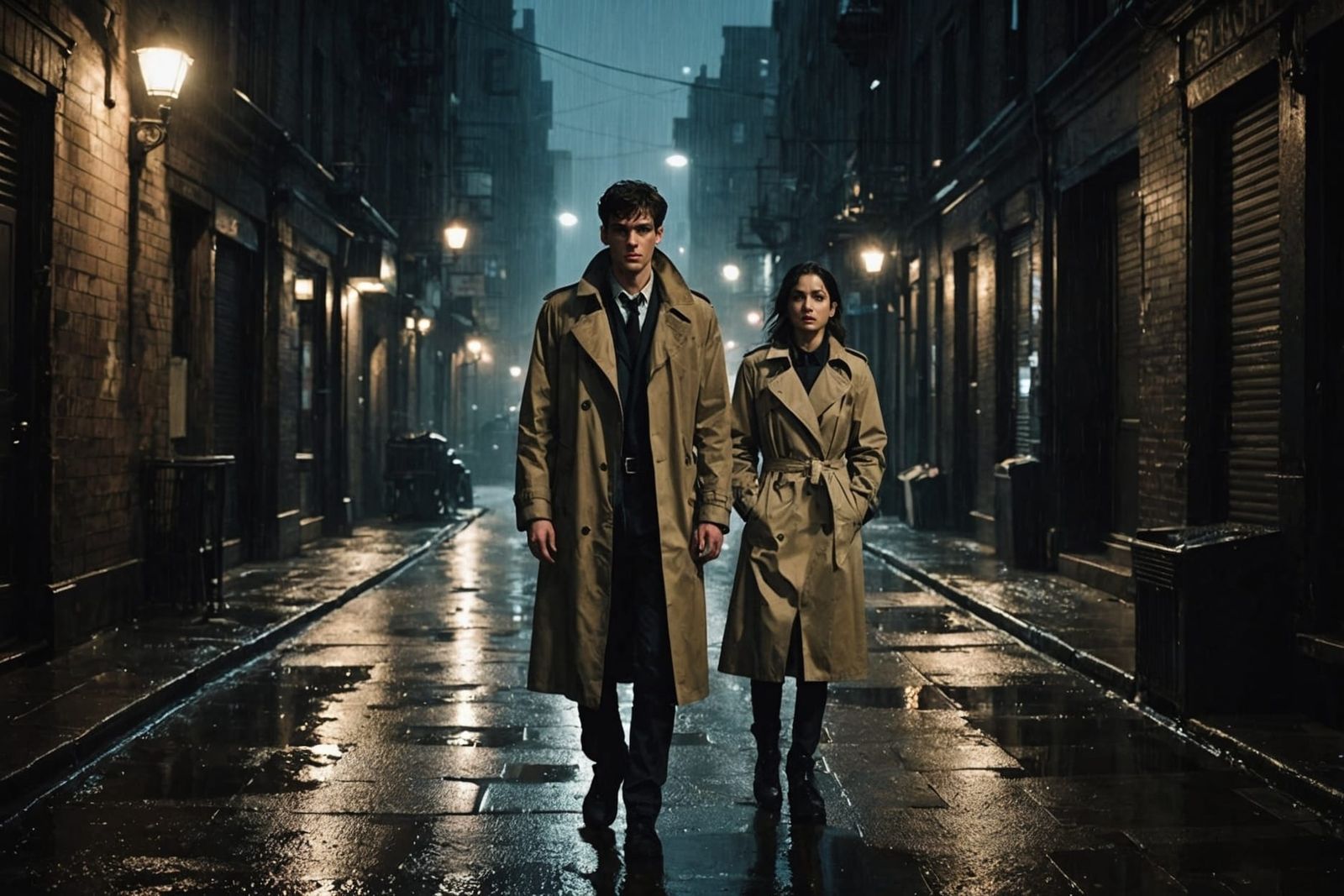 Noir Cityscape: Fear on Rain-Soaked Streets