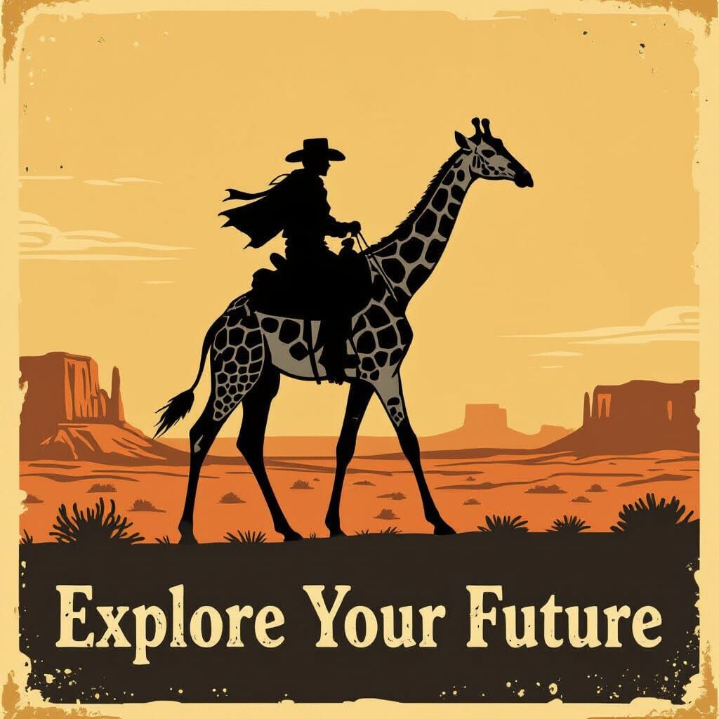 Cowboy Rides Giraffe: Vintage Western Poster Art