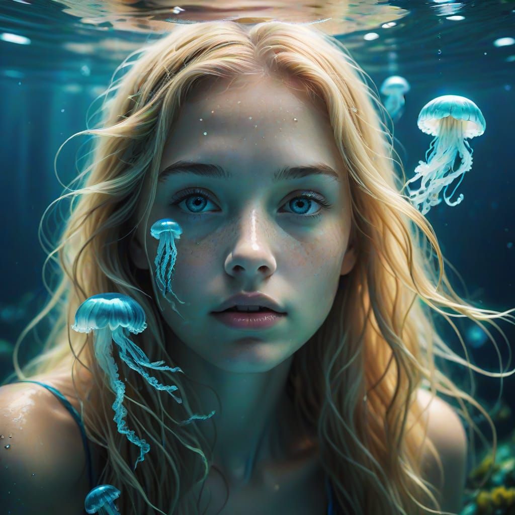 Underwater Woman with Jellyfish Tail in Digital Art