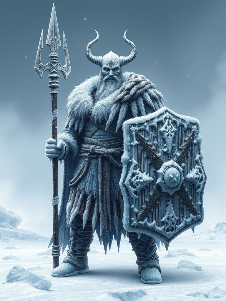 Icy Viking Warrior with Spear and Shield