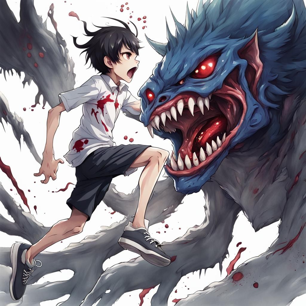 Anime Style: Person Running From Monster
