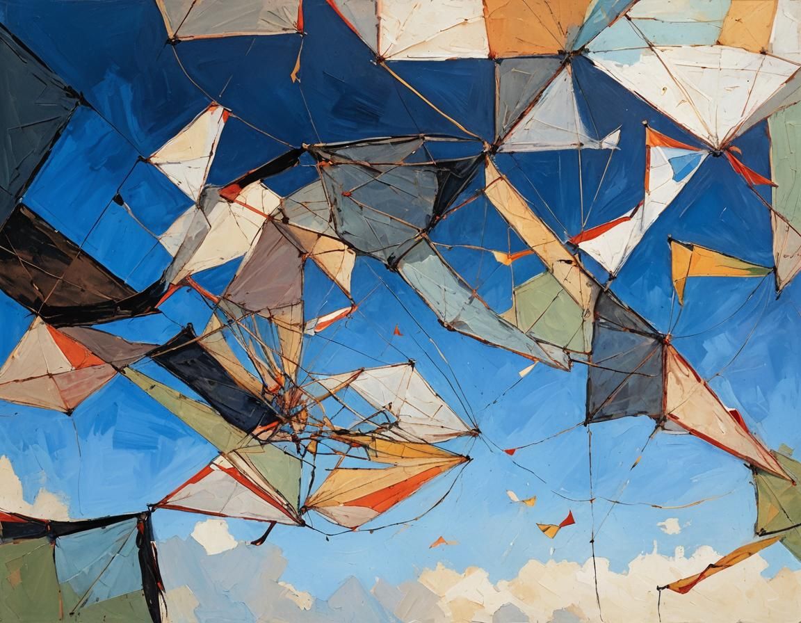 Abstract Kites Against Blue Sky in Pastel Colors