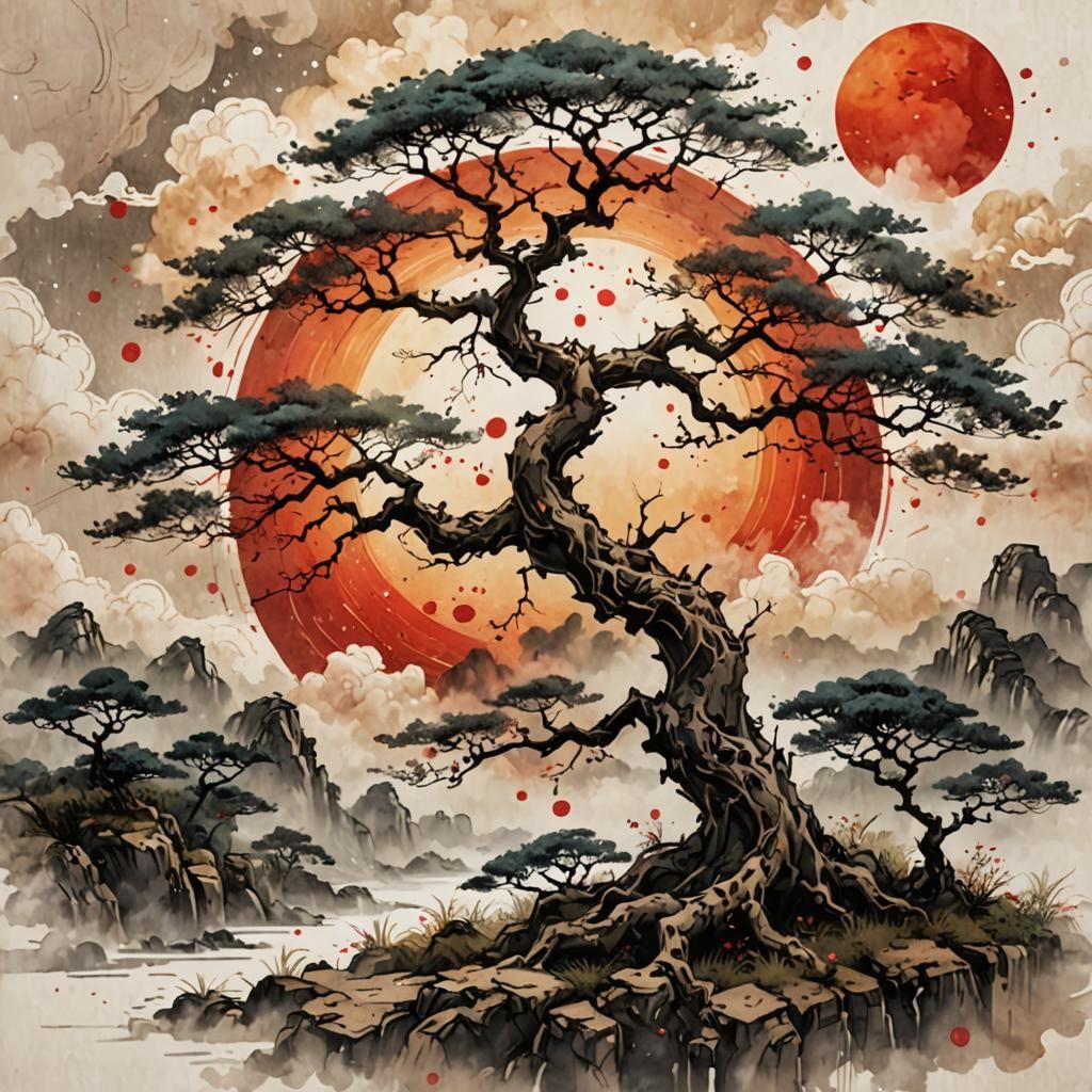 Old Tree in Space: Chinese Ink Painting