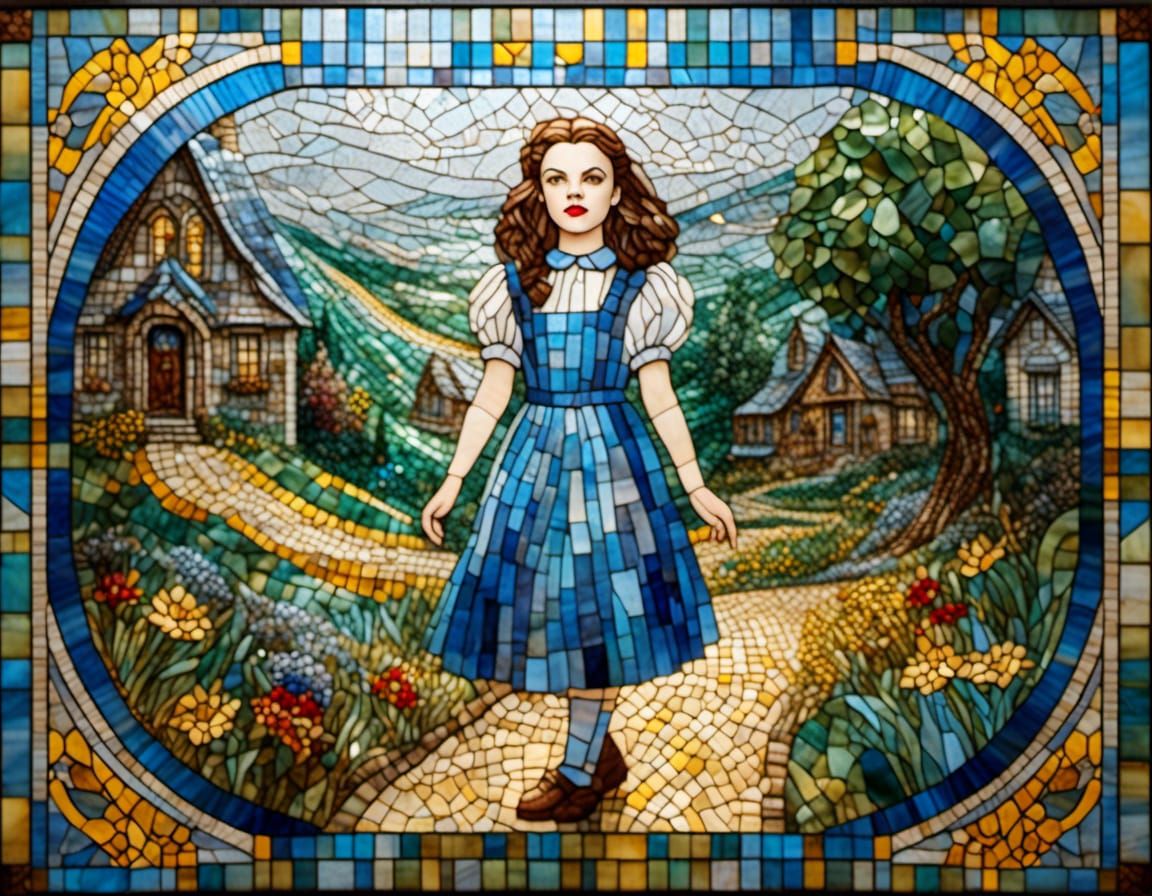 Dorothy Gale Stained Glass Mosaic in Bright Colors