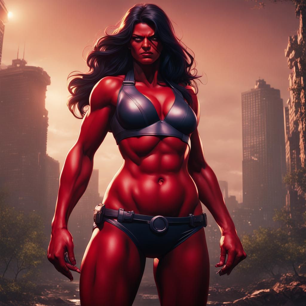 Red She Hulk in Bikini: Fantasy Concept Art