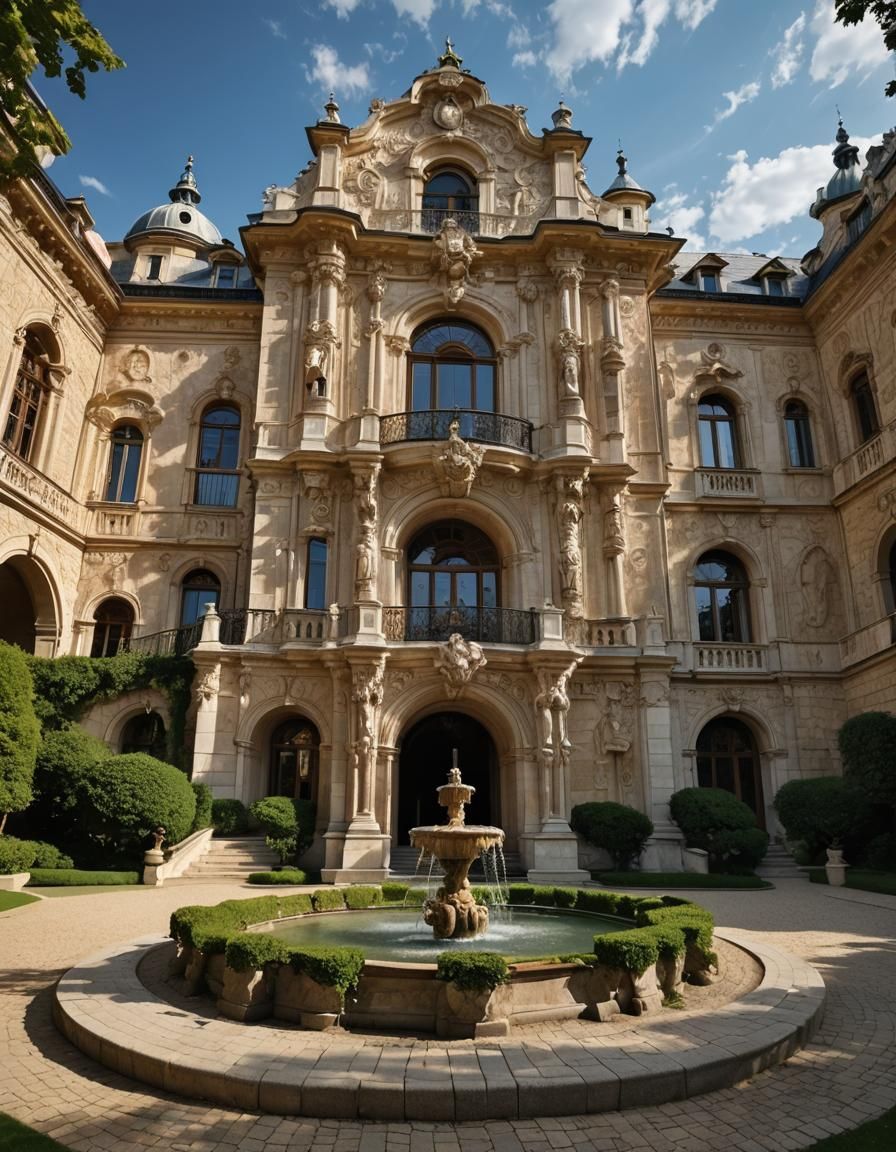 Baroque Mansion with Garden Fountain