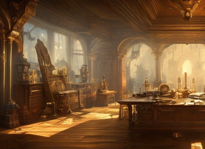 Pirate Captain's Cabin with Treasure, Hyperrealistic Art