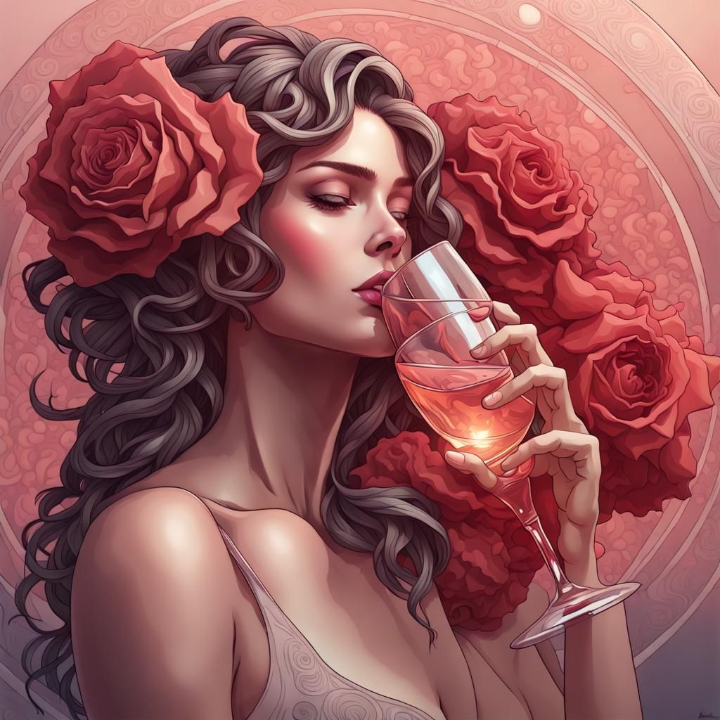 Woman Drinking Rosewater: Detailed Portrait in Unreal Engine...