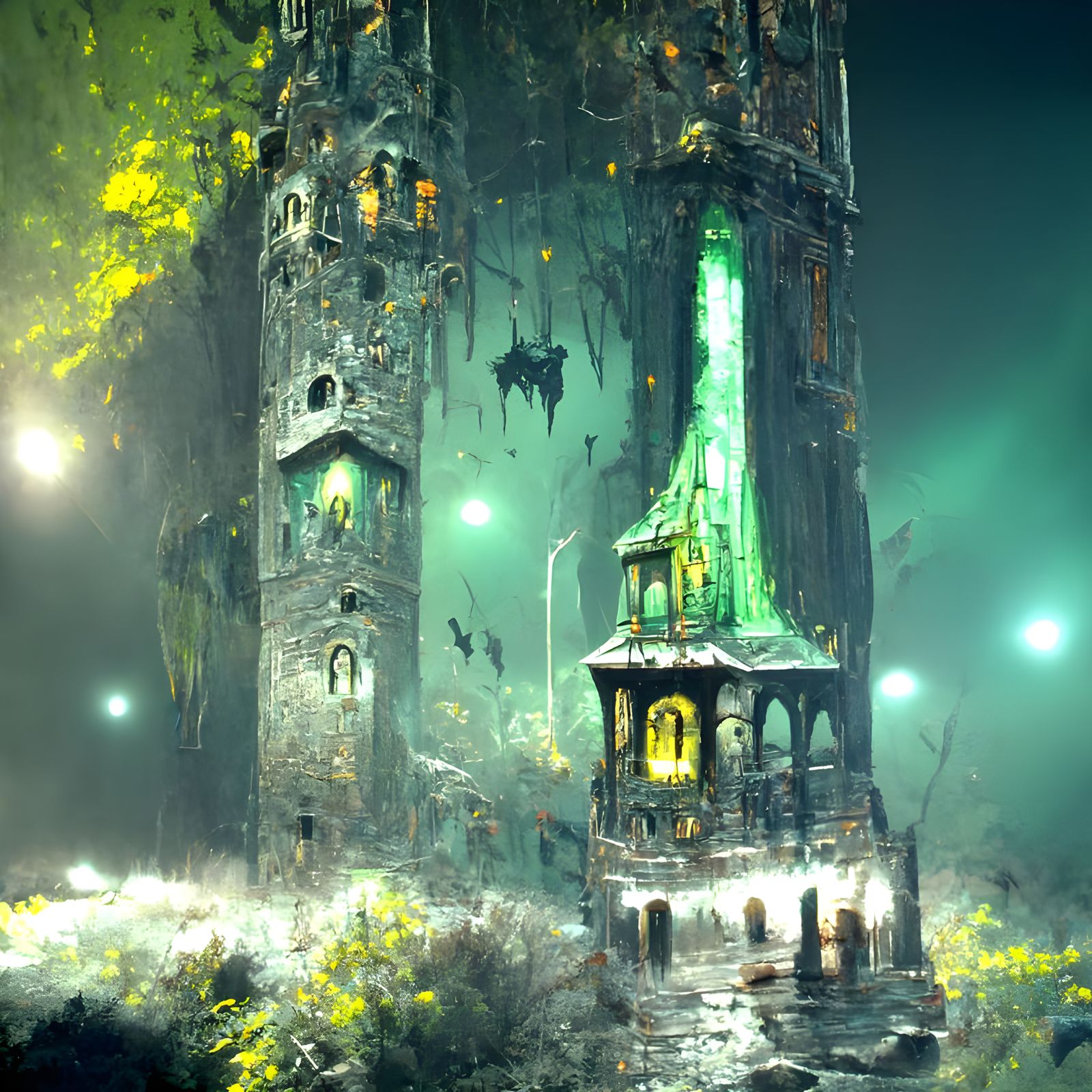 Gothic Watchtower with Emeralds, Sinister Lighting