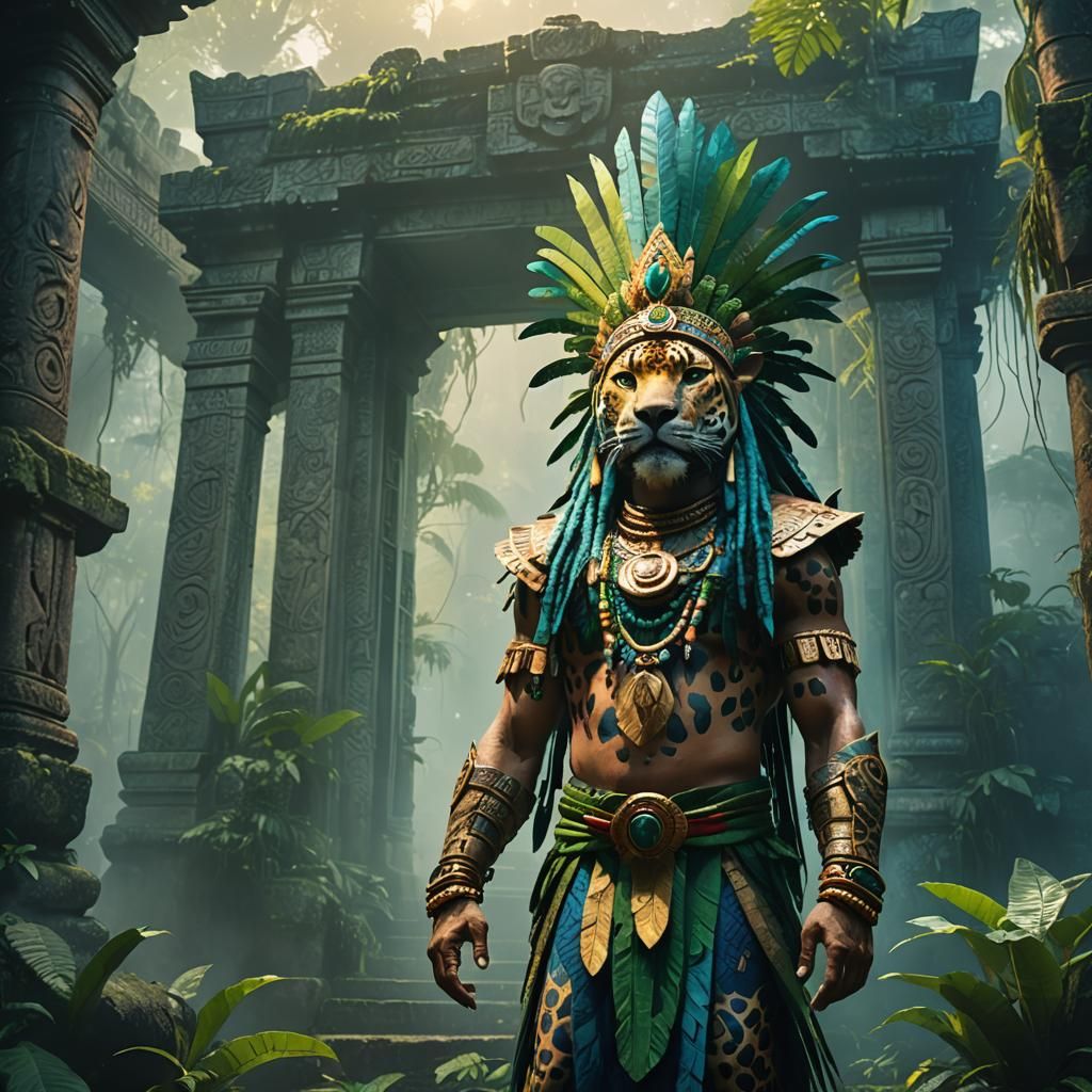 Jaguar Shaman in Jungle Temple: Fantasy Concept Art