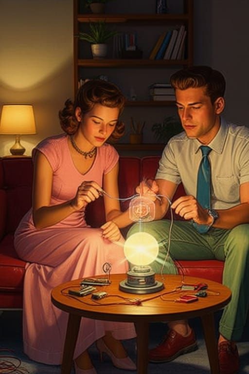 Couple Assembling Tesla Coil in Cozy Living Room