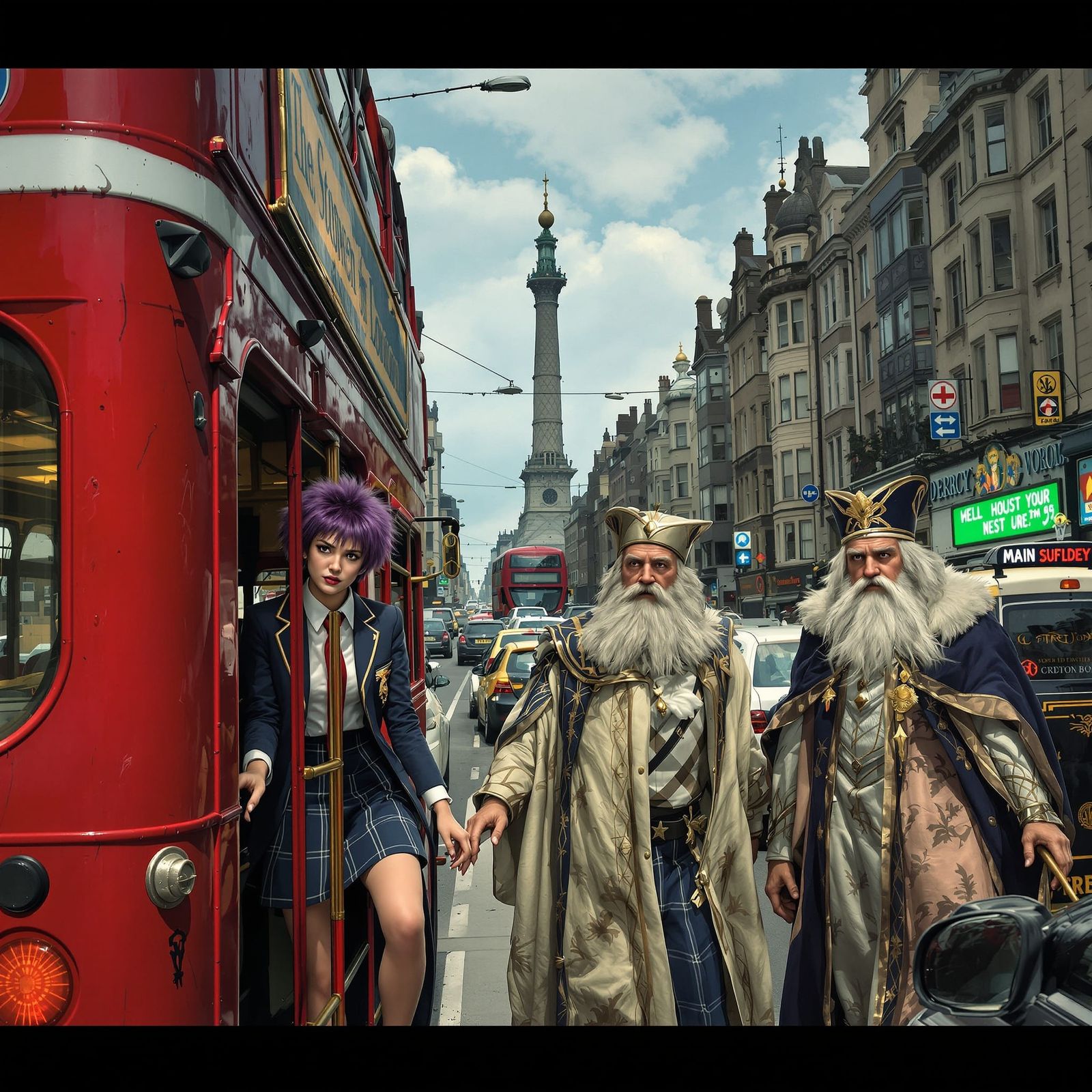 Ghost Girl on London Bus in Gritty Style