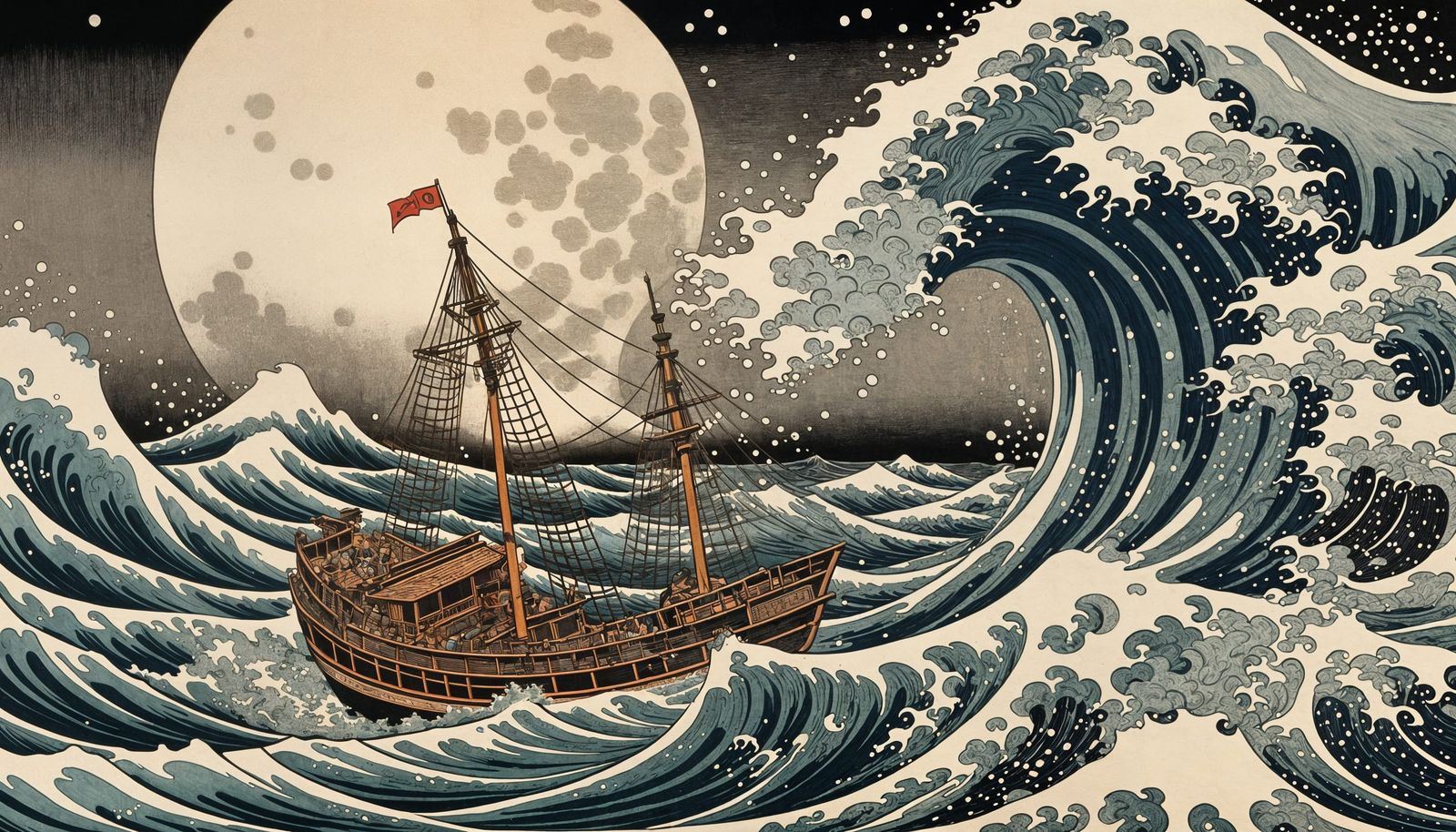 Japanese Trading Ship in Ukiyo-e Woodblock Print