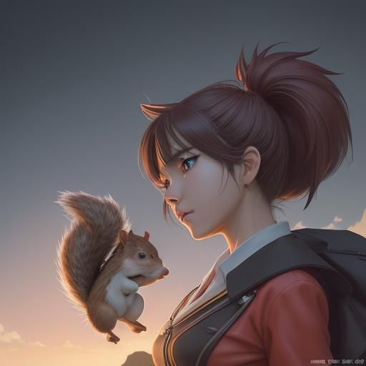 Anime-Inspired Squirrel and Hedgehog Scene in Manga Style